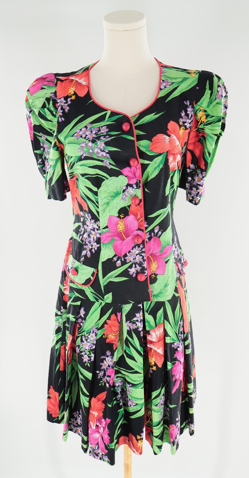 Vintage 80s/90s Algo-Ettes Tropical Floral Romper/Dress Size 7/Small