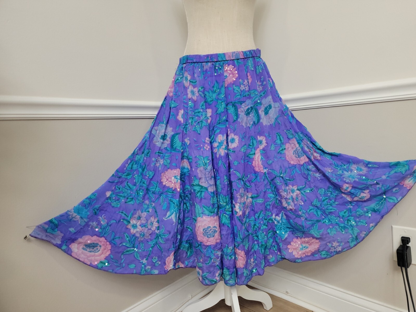 Vintage Judith Ann Creations Silk Floral Sequins Skirt