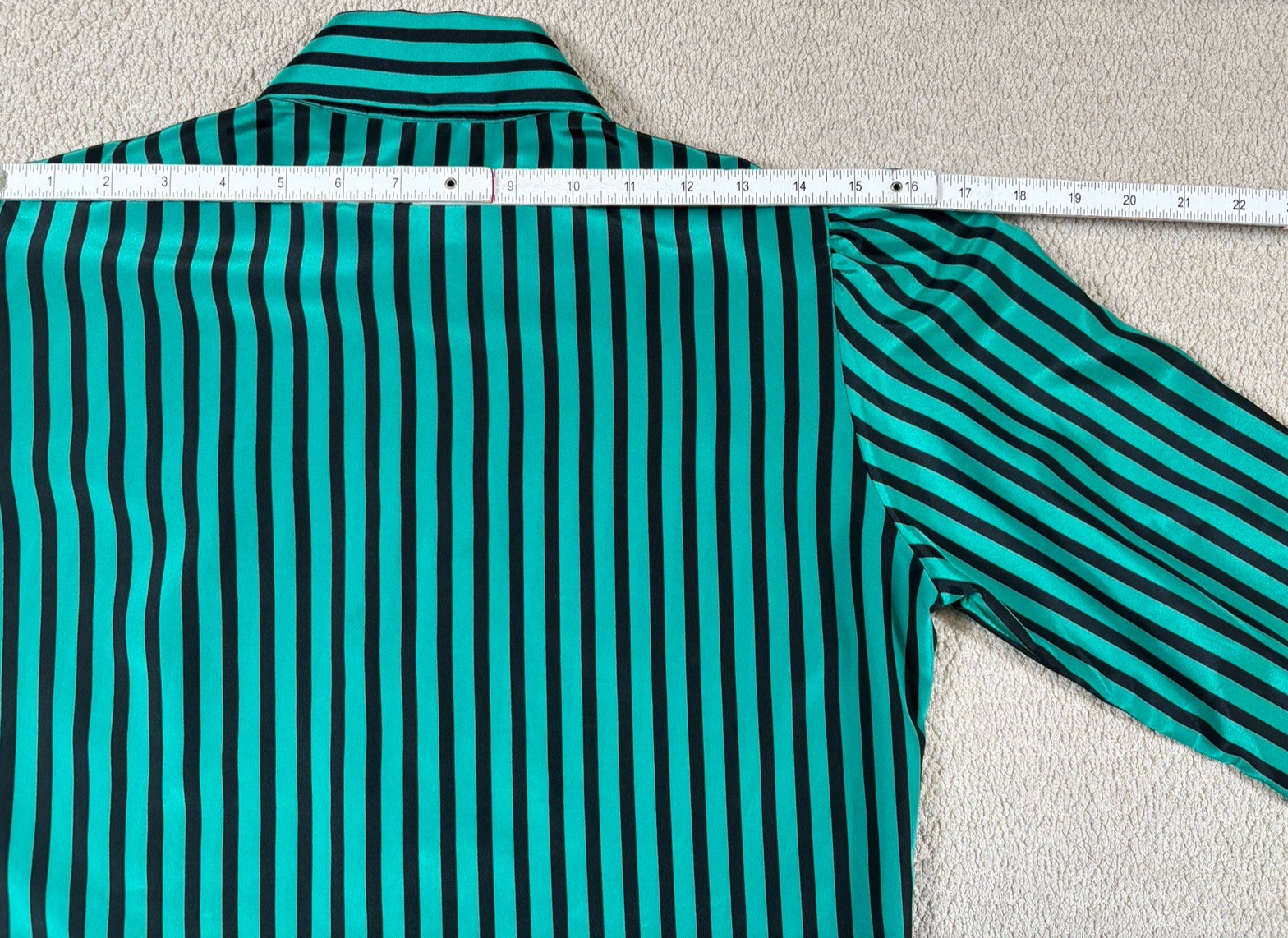 Vintage Pussy Bow Scarf Blouse Button Up Women’s 8 Striped Green Made In USA