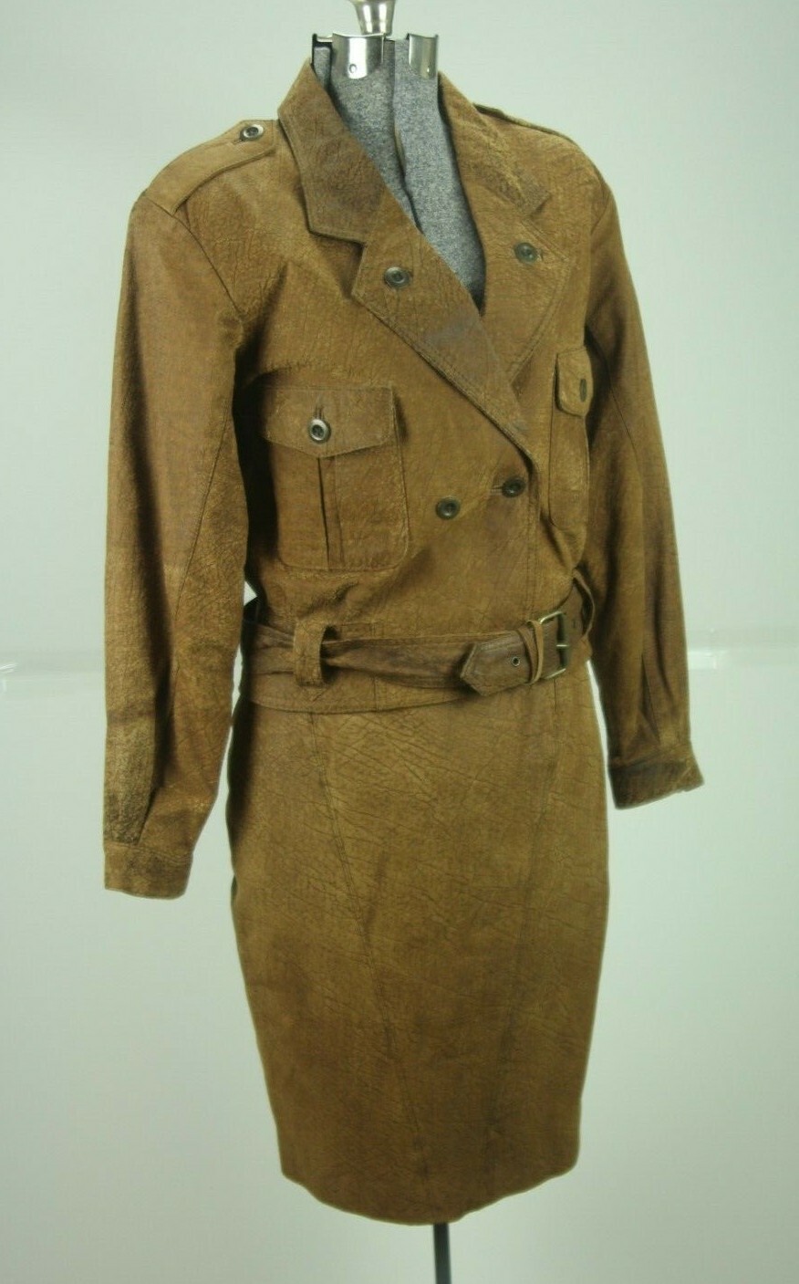 Vintage 80s Adventure Bound Leather Outfit Bomber Jacket Pencil Skirt Size XS/S