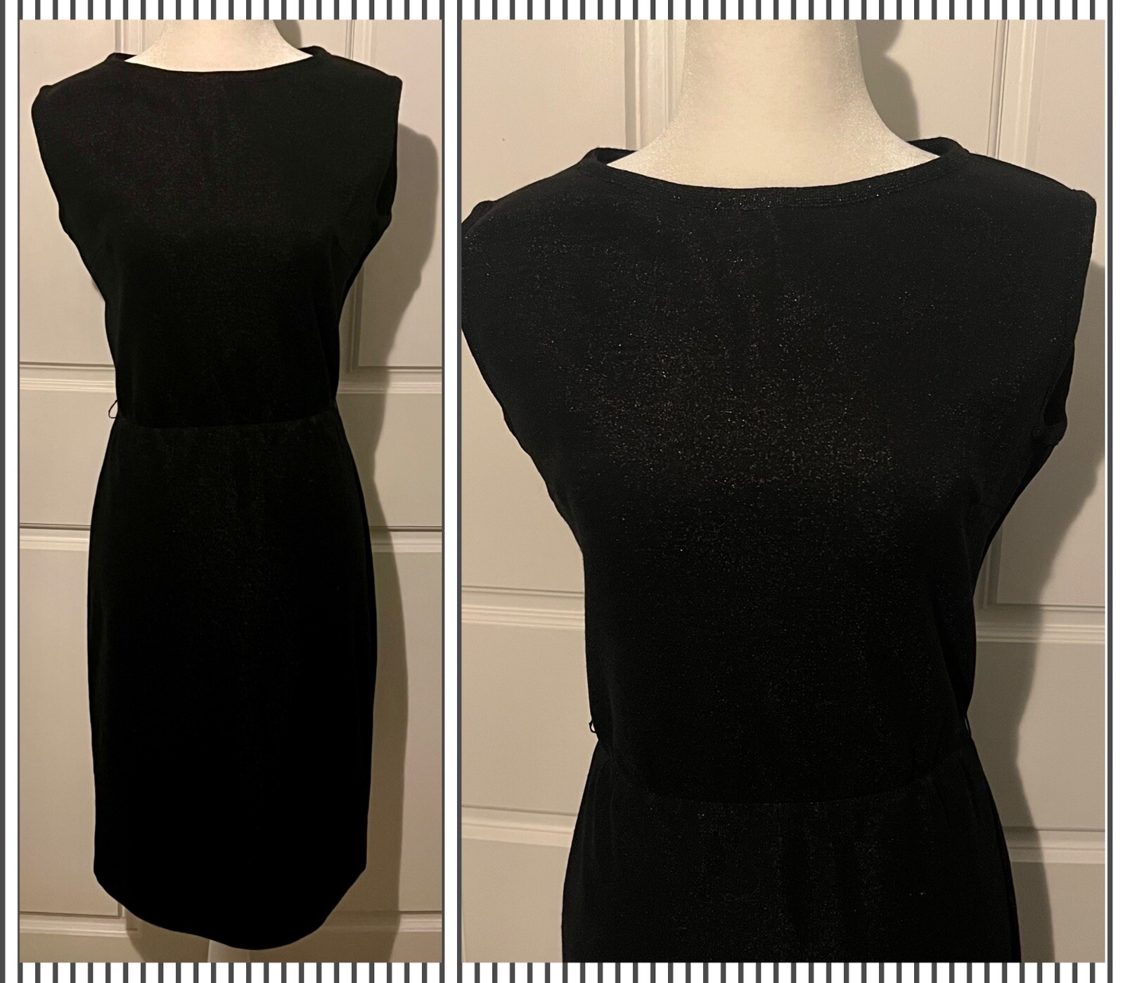 Vintage 1960’s Kimberly Knitwear Black Virgin Wool Metallic Yarn Sheath Dress