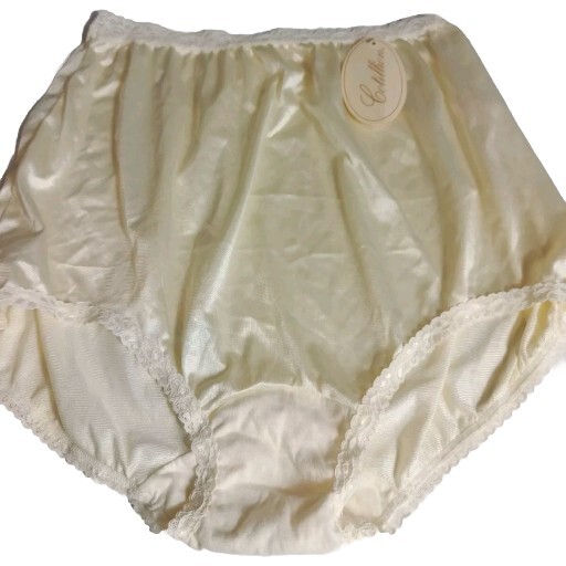 Cotillion nylon lace Candle Brief Yellow panties granny Sz 8 Hip 43″ 44″ Vintage