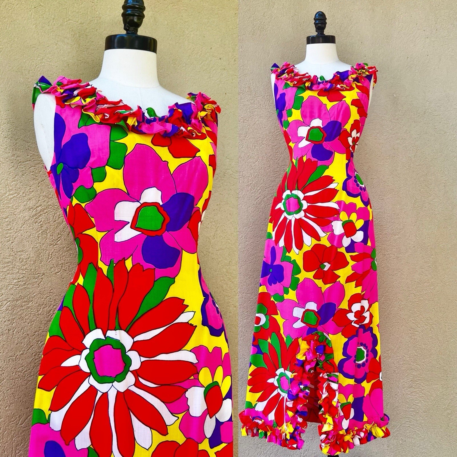 ALICE Polynesian Fashions 60’s 60s Vintage Ruffled Hawaiian Dress Holomu’u M