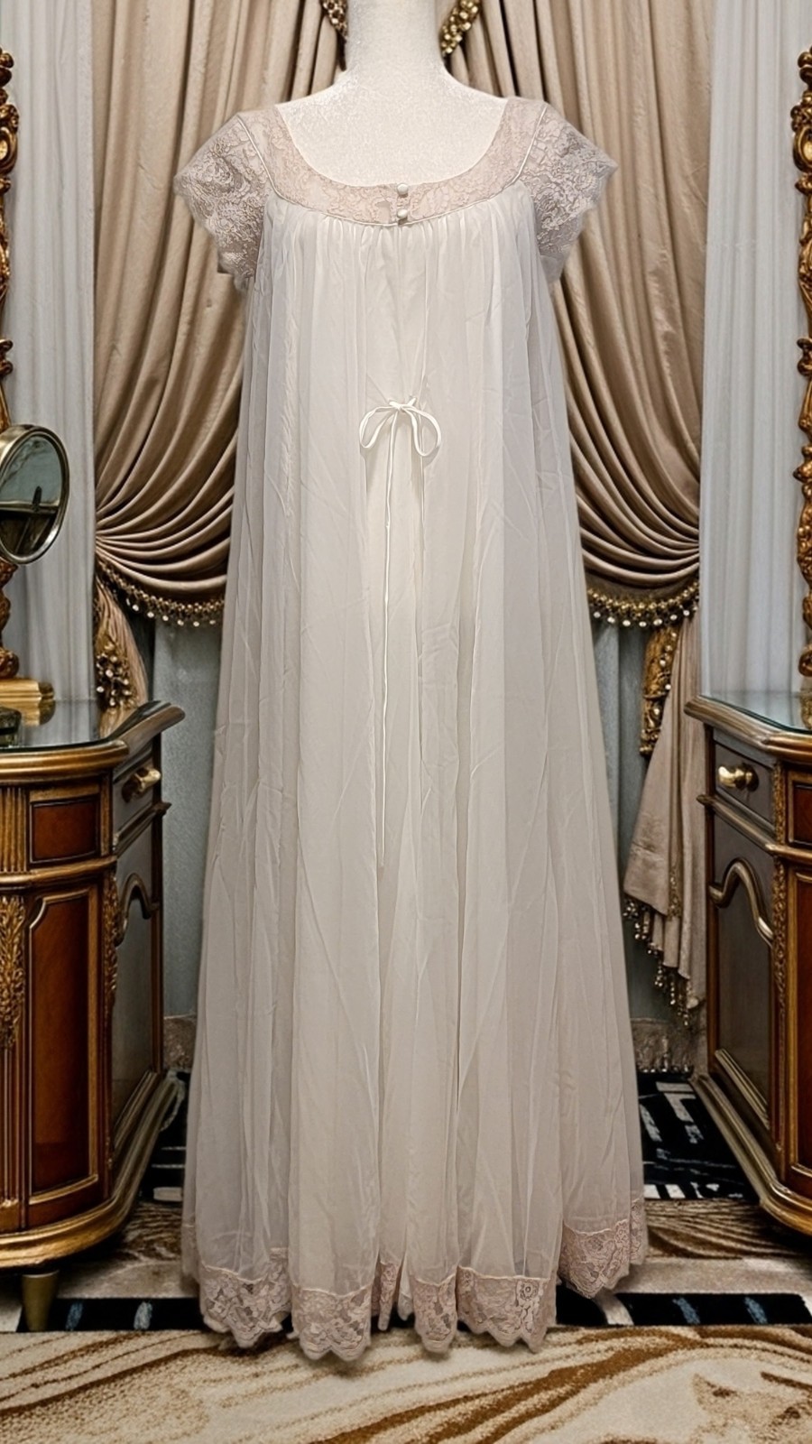 Vintage Claire Sandra Lucie Ann Swing Nylon Chiffon Lace Robe For Nightgown S
