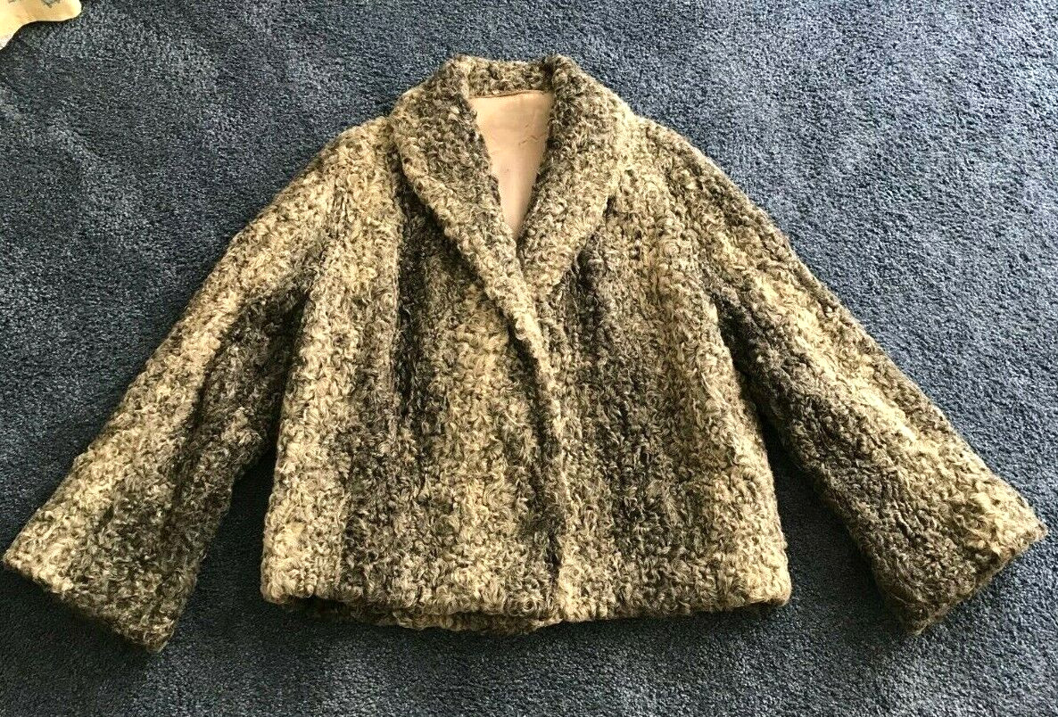 Persian Lamb Jacket Vintage Size Medium (8-10) Variegated Gray Boho Retro
