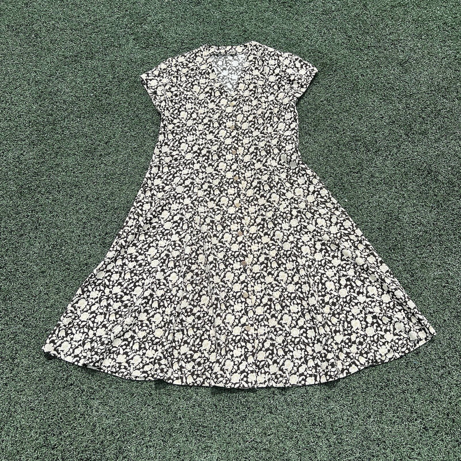 Vintage 70s Handmade Brown and Cream Floral Summer Cottagecore Shirt Dress