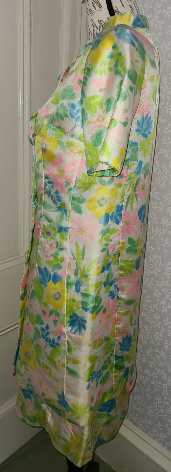 Vtg Nat Kaplan silk mod floral sleeveless sheath dress w jacket, approx size S/M