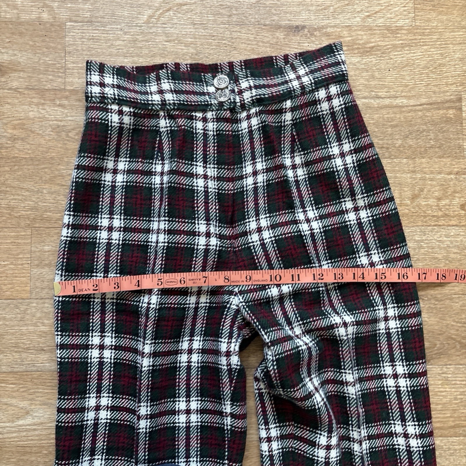 Vintage 1970s Women’s Handmade Plaid Suit Set Pants & Blazer Flare Bell Small