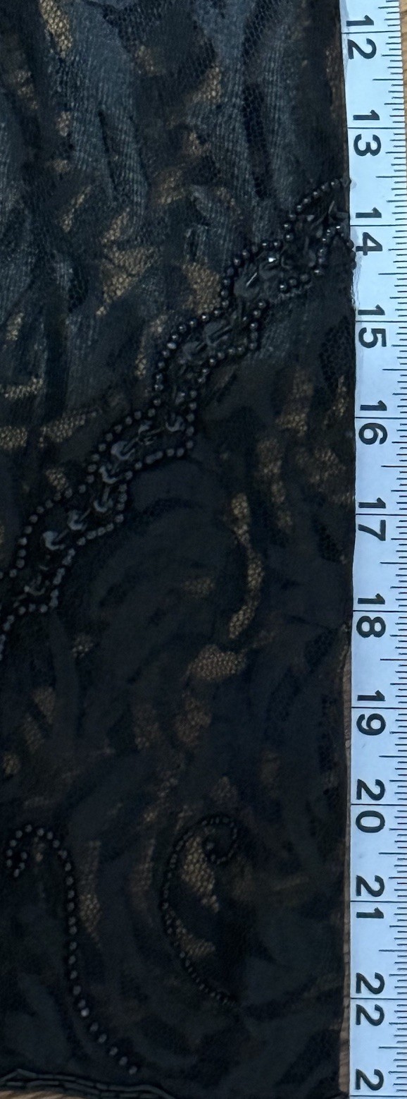 80s Gunit Black Beaded Lace Dress Long Sleeve Drop Waist Size 1X Made In India