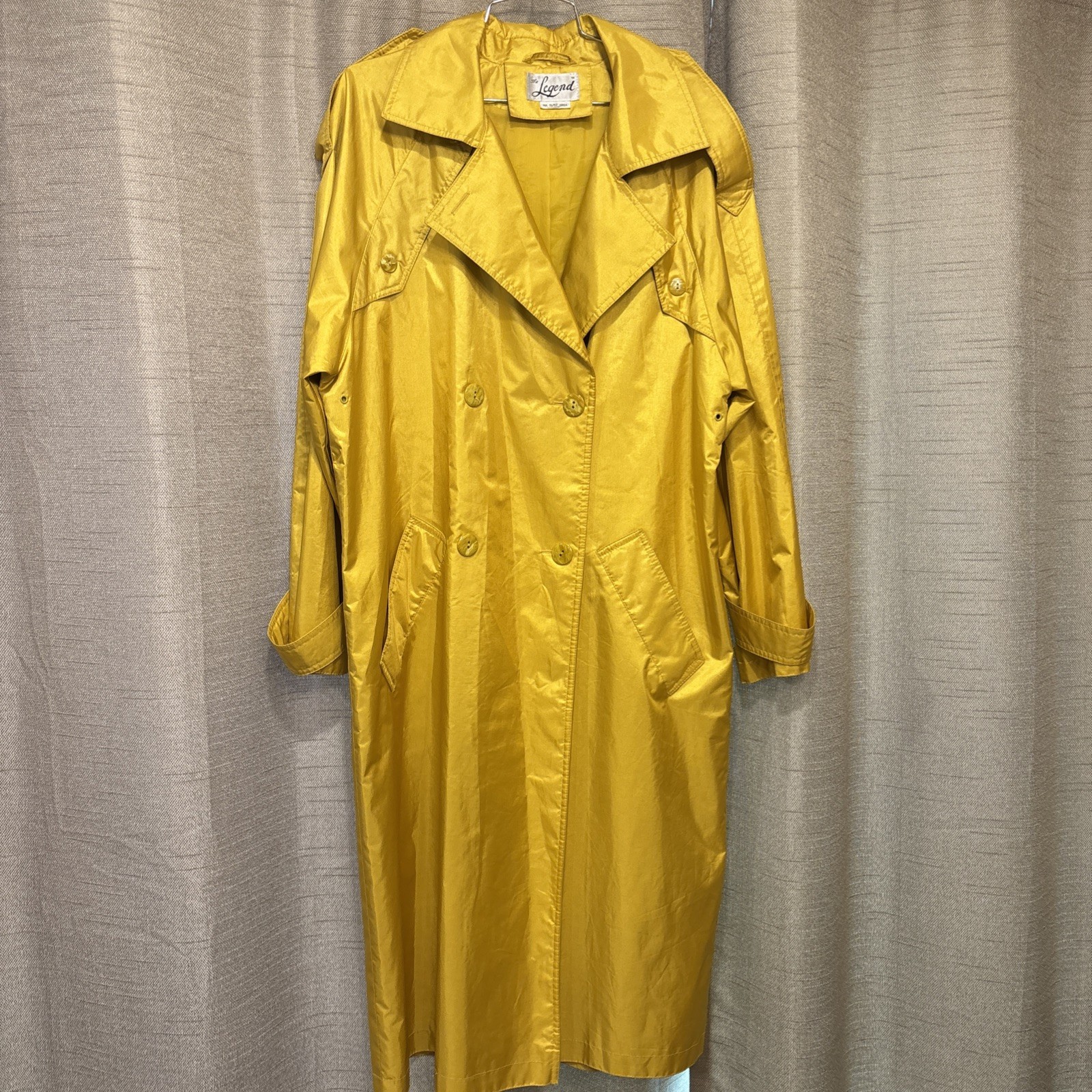 The Legend Metallic Yellow Raincoat Trench Coat Vintage 80s Long Jacket 45”