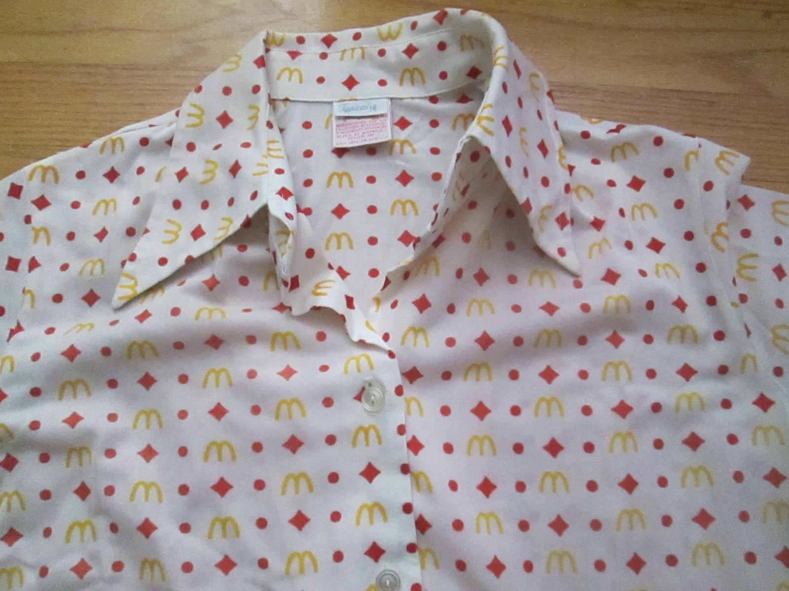 Ladies 14 M/L Vtg 1970s 1976 McDonald’s AOP Print all over employee disco shirt