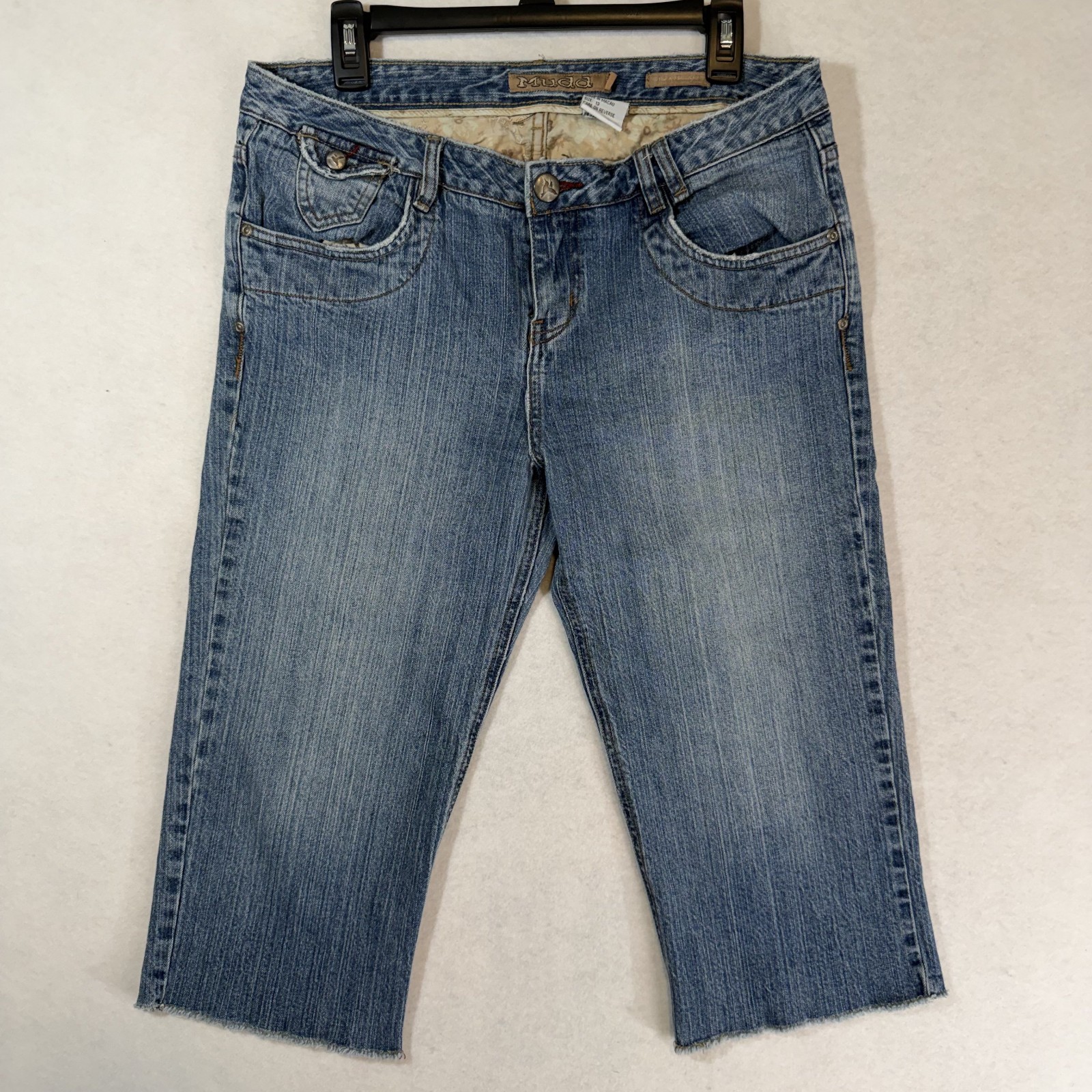 VTG 90s Y2K MUDD Jeans Crop Sz 13 US 35″ Waist Capri Pant Boho