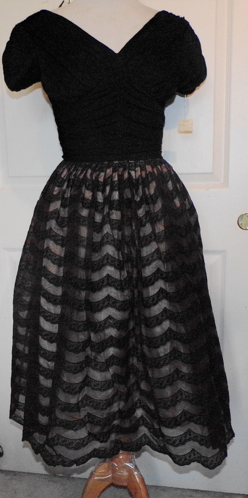 NOS Black Brown Flocked Chiffon Ruched Party Dress Naturally Natlynn Sz 11 B34