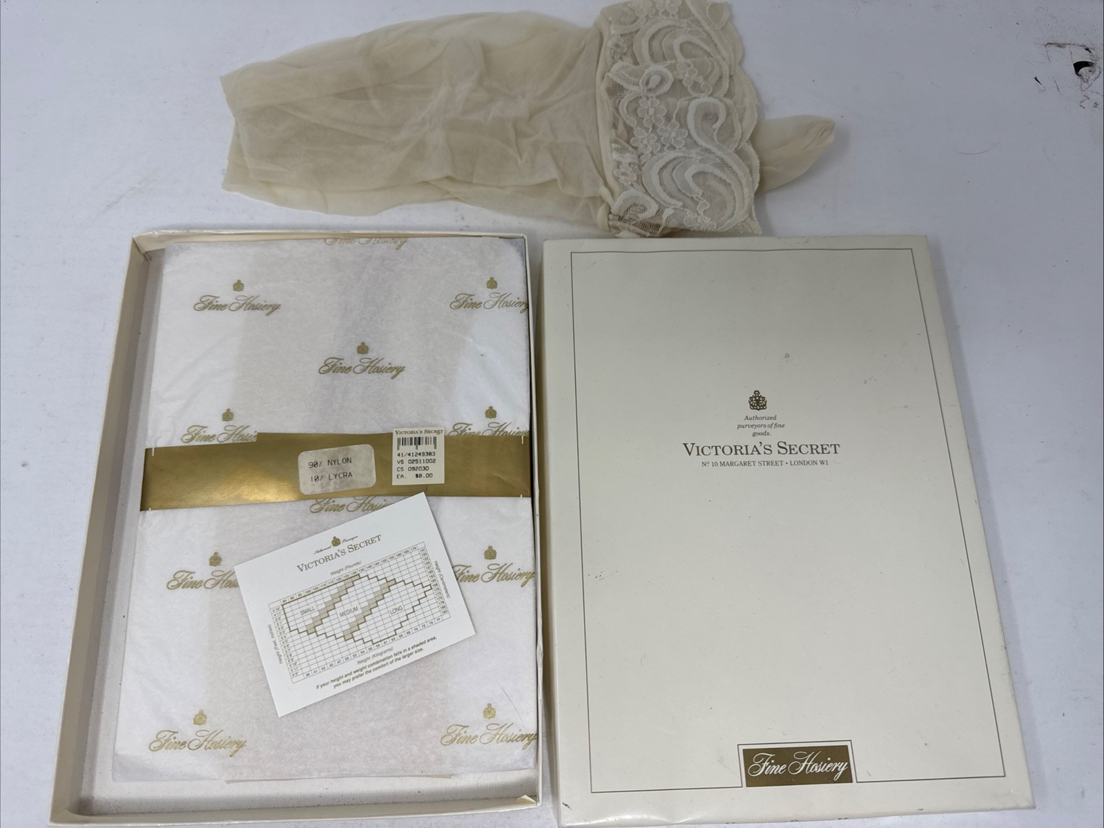 Vintage Victoria’s Secret Fine Hosiery Sheer Thigh Stockings Cream Small 2 Pairs