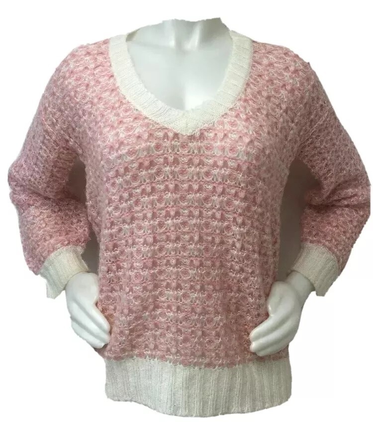 Sheridan Creations Vintage 80’s Sweater Open Weave V Neck Women Size M See Thru