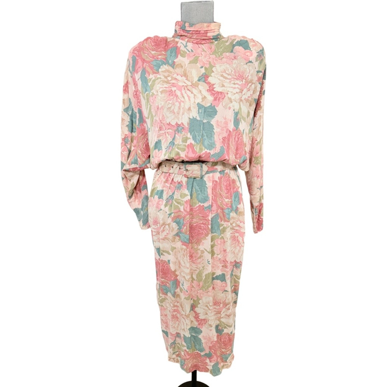 Vintage Floral Midi Dress long sleeve Peasant cottage coquette high neck xs/sm
