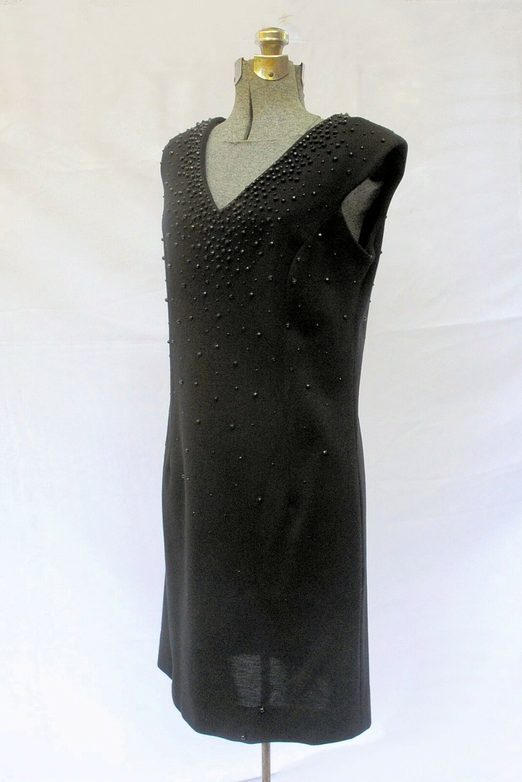 Vintage 60’s Rontini Beaded Black Wool Jersey Dress ILGWU Little Black Dress MED