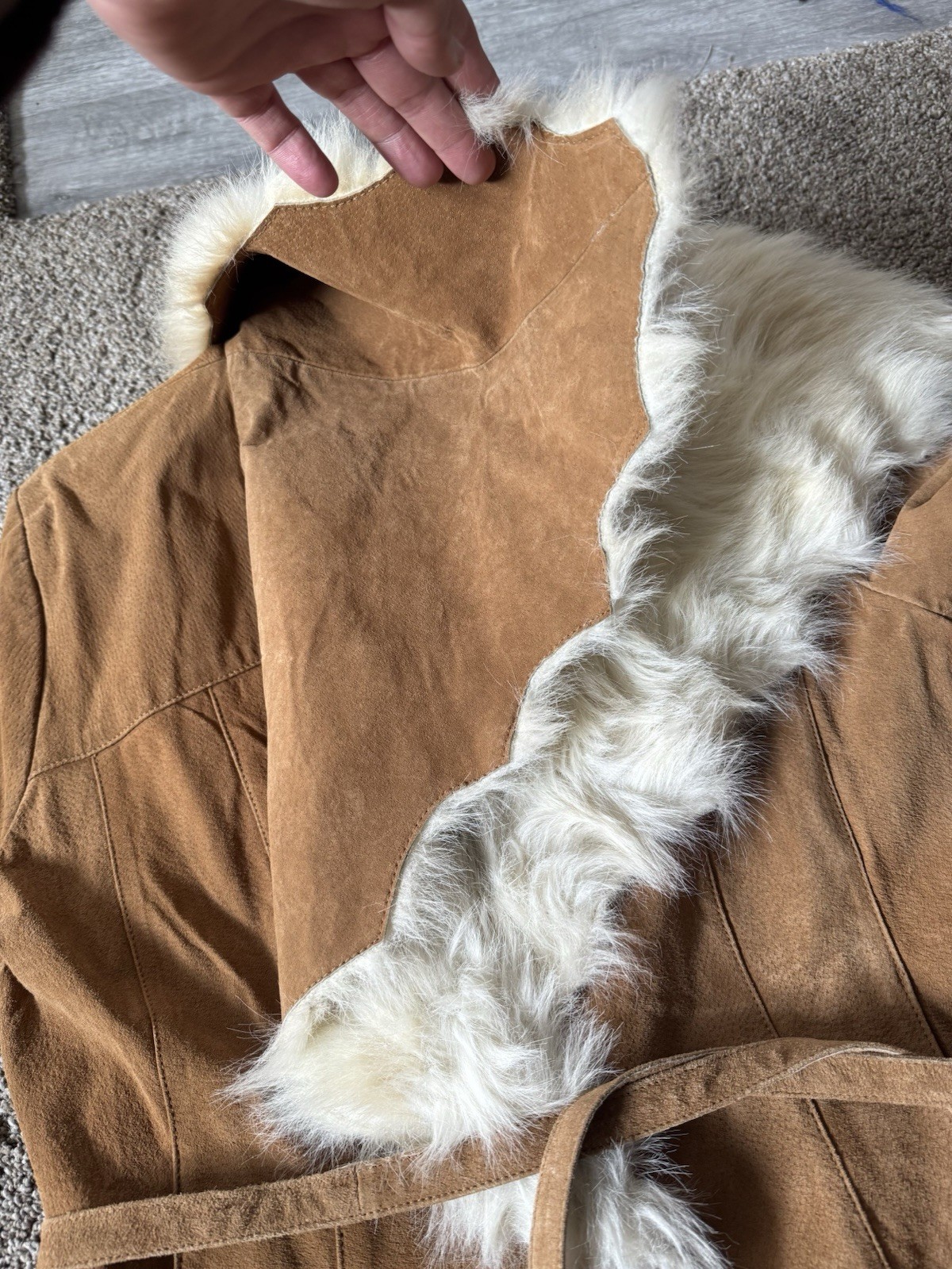 Y2K Vintage Wilsons Leather Suede Jacket Penny Lane Boho Faux Fur XL Afghan Crop