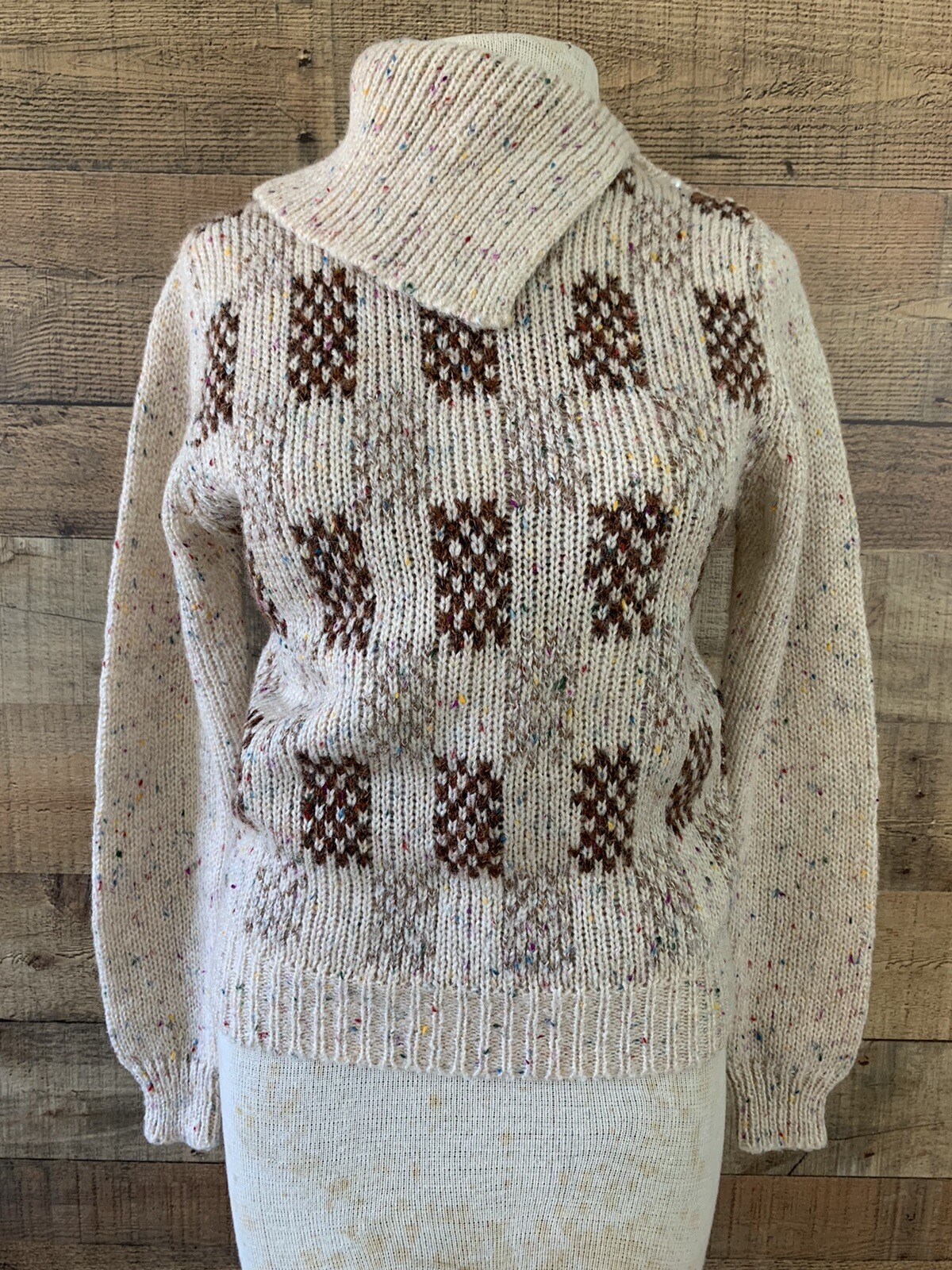Vintage 1970s Wool Blend Asymmetrical Collar Button Shoulder Sweater Small