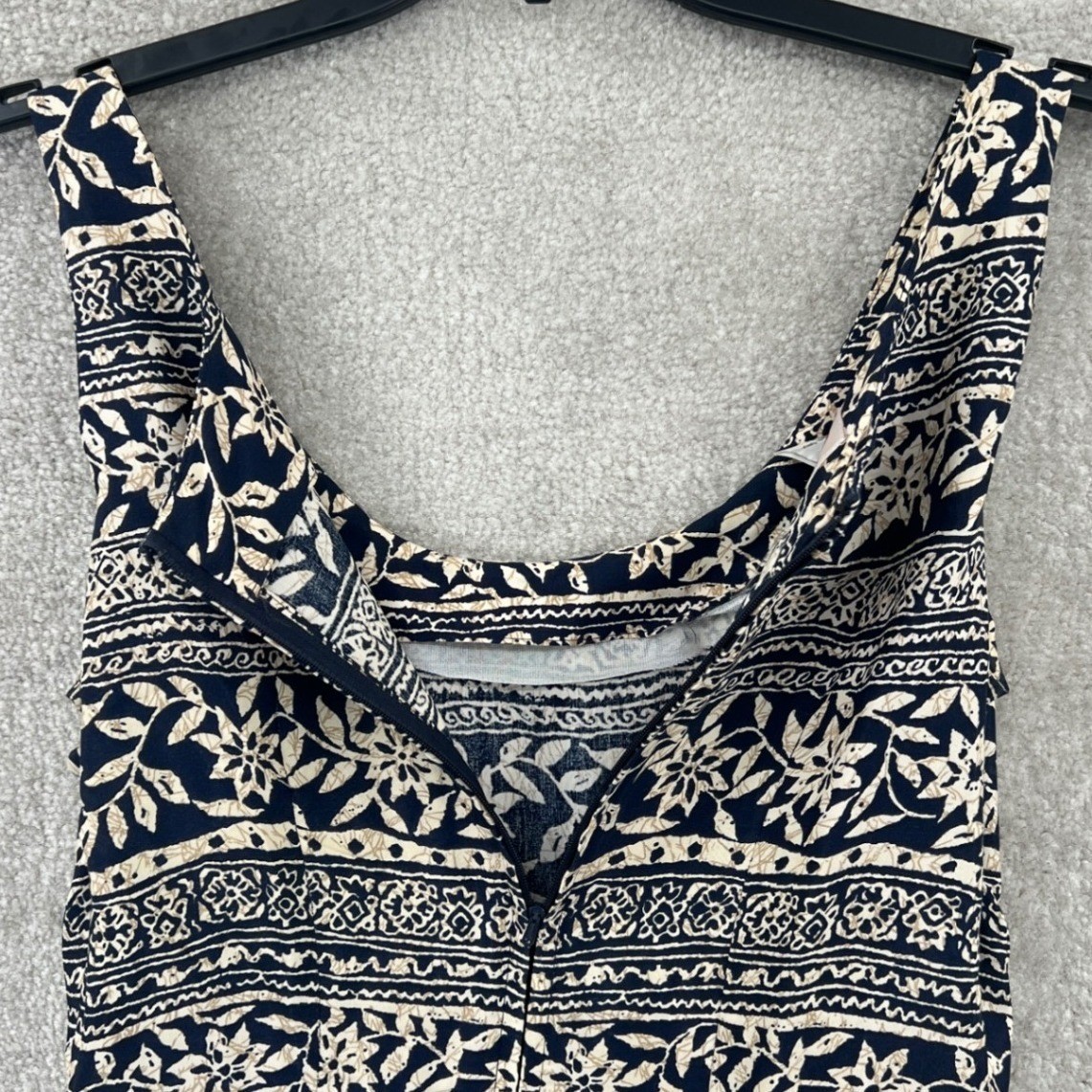 Vintage 90s Maggy London Side Button Maxi Sheath Dress Size 6 Navy Floral Batik