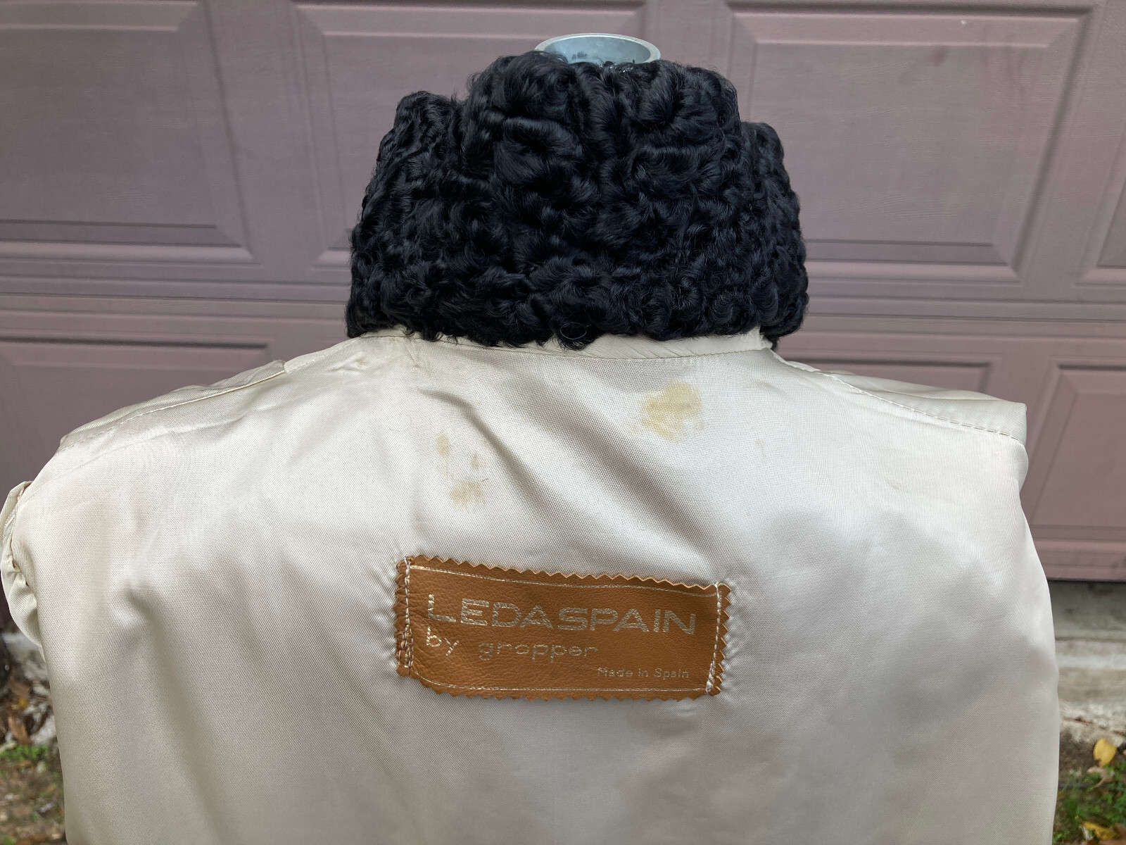 Leda Spain Gropper leather coat long curly fur vintage imperfect cream sz 12