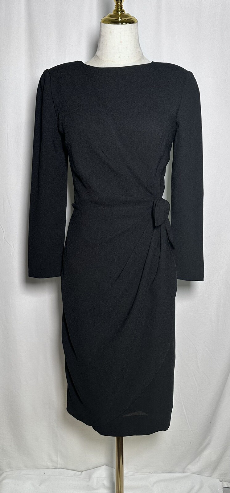 Morton Myles Warren Sheath Dress 4 Wrap 80′ Party Long Sleev Black Vintage Retro