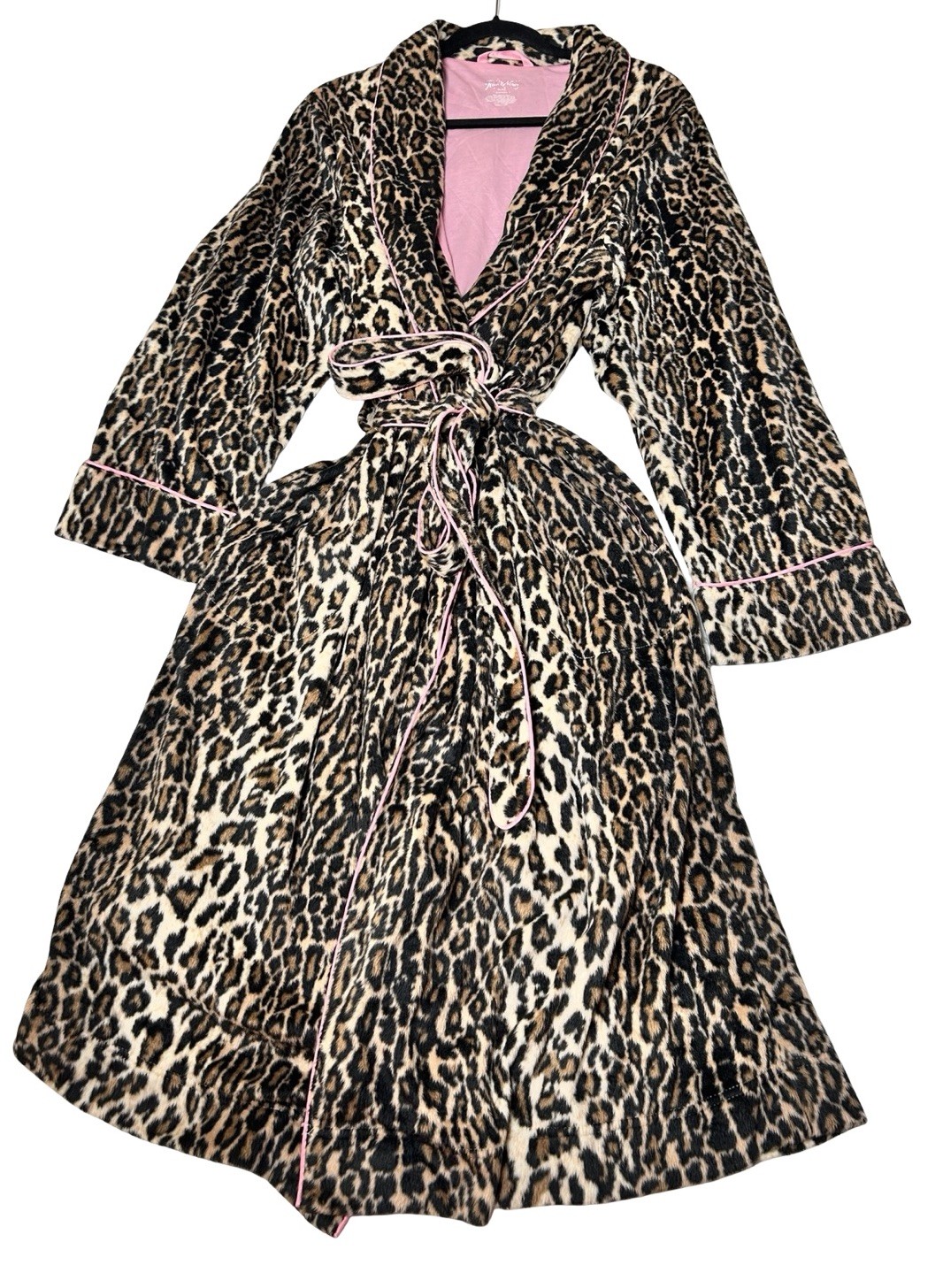 Vintage Nick & Nora Bathrobe Size XL/XXL Brown Pink Leopard Animal Print Belted