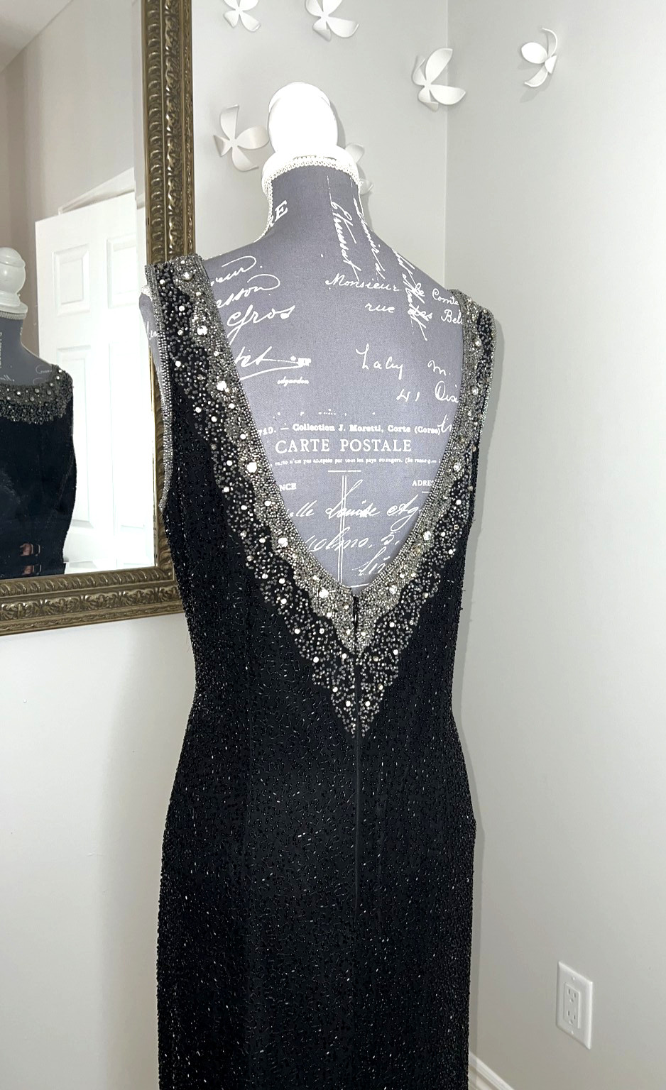 Frank Usher Gown Black Maxi Beaded Open Back – Size 14 – Formal/Gala