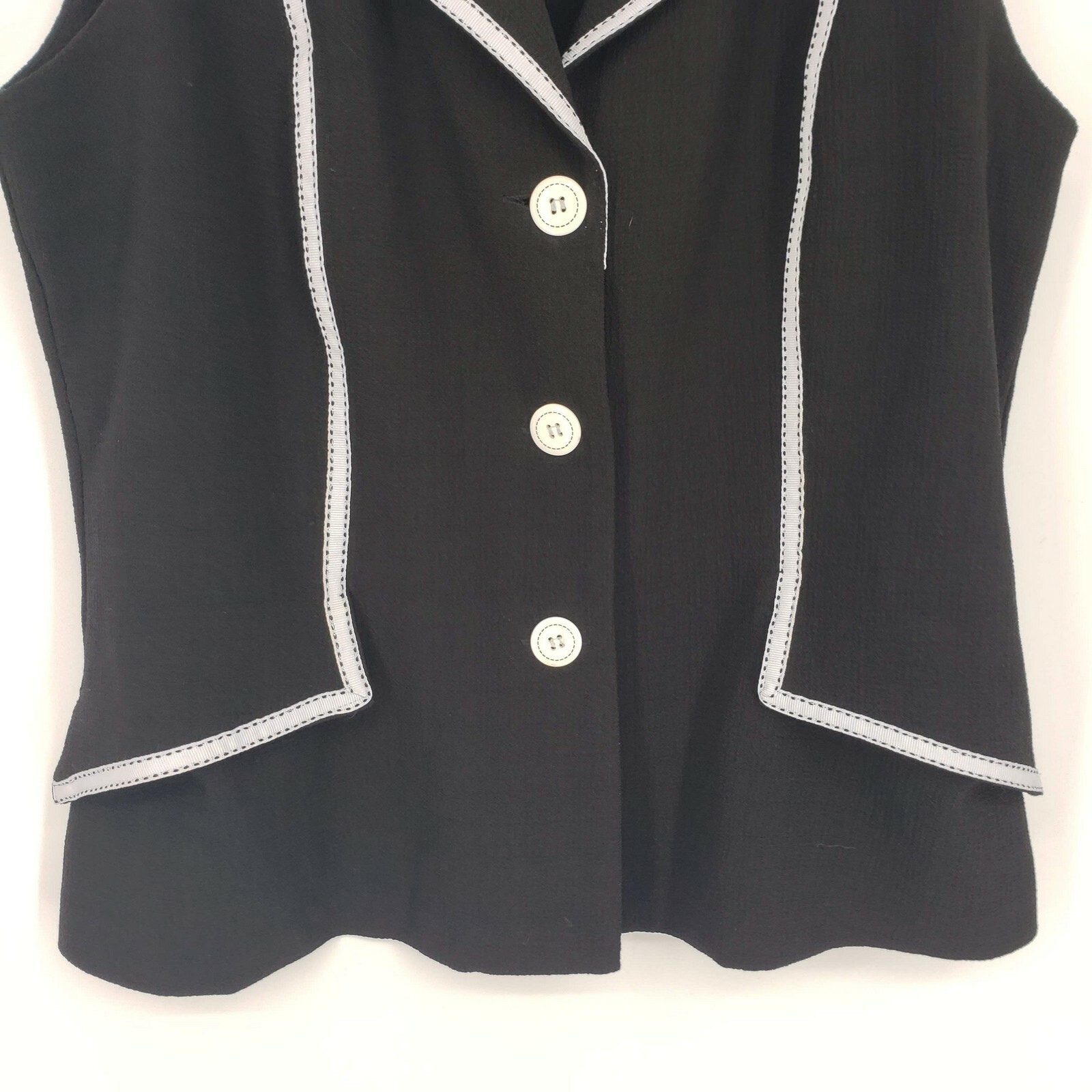 Vintage Perceptions Size 14 Black 3-Button Front Grosgrain Ribbon Detail Vest