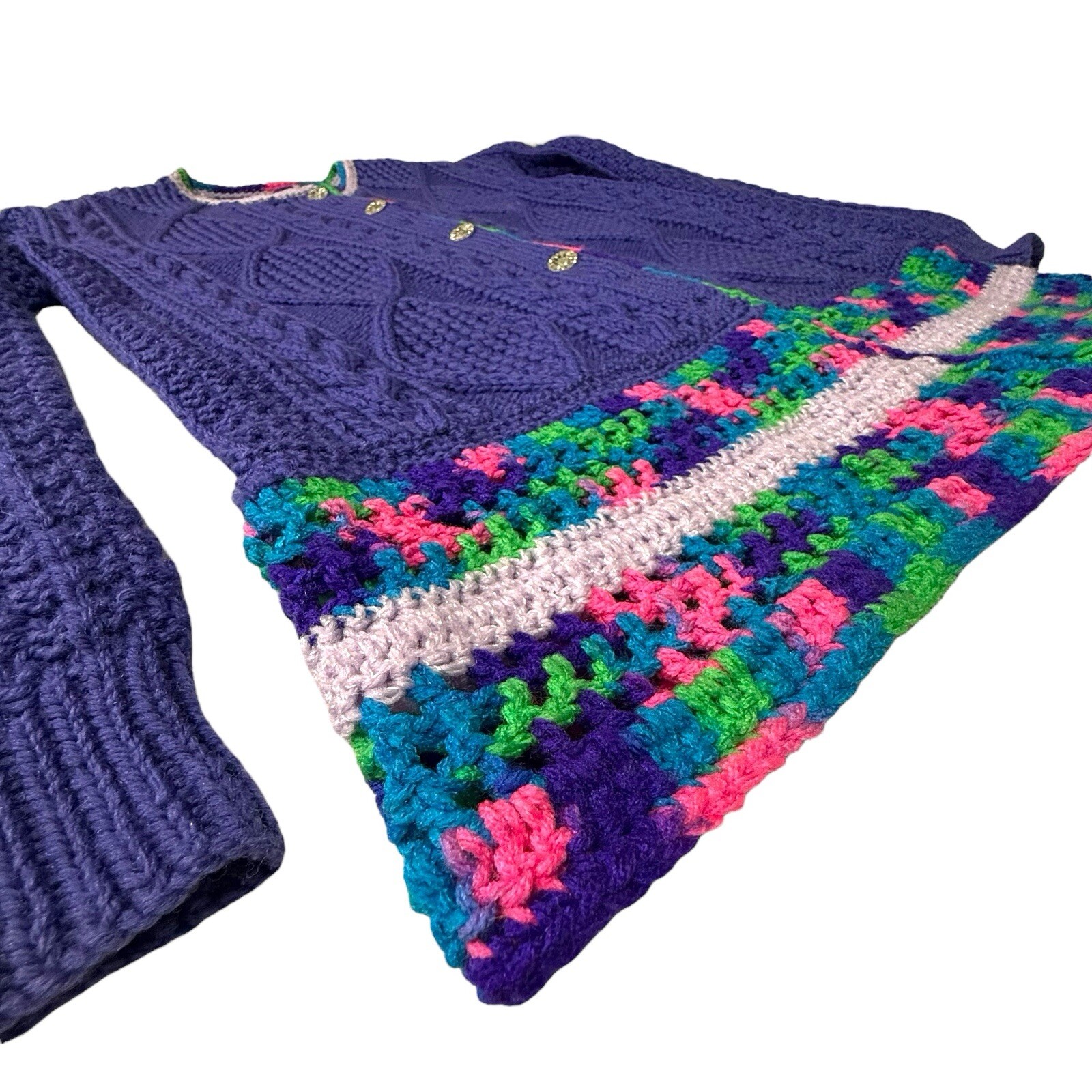 Vintage Hand Knitted Wool Women Cardigan Sweater Cable Knit Crochet England 1950