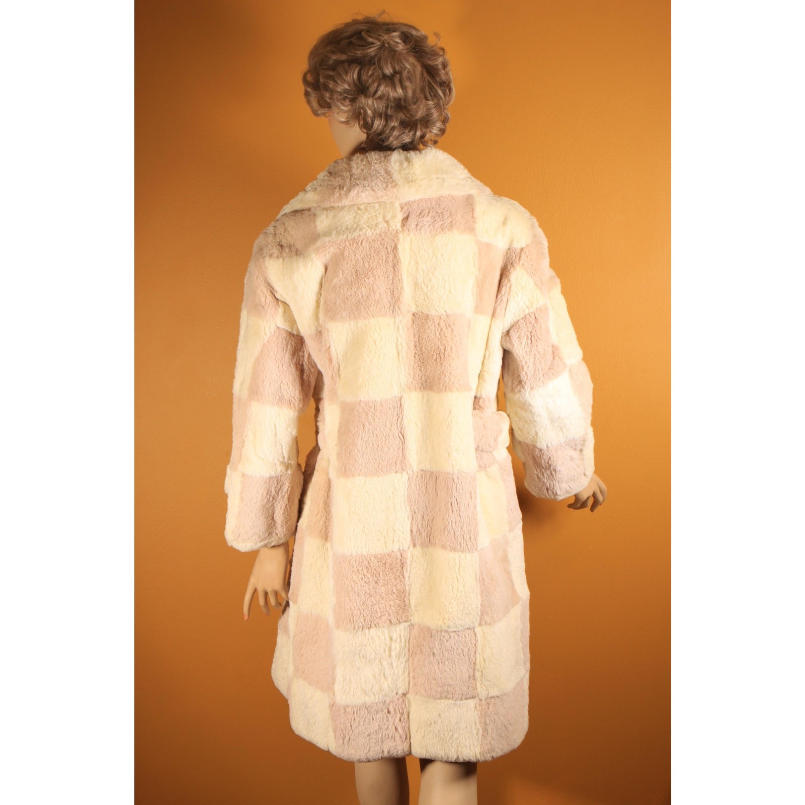1960s Light Pink and White Sheared Dyed Chinchilla Fur Checkerboard Coat