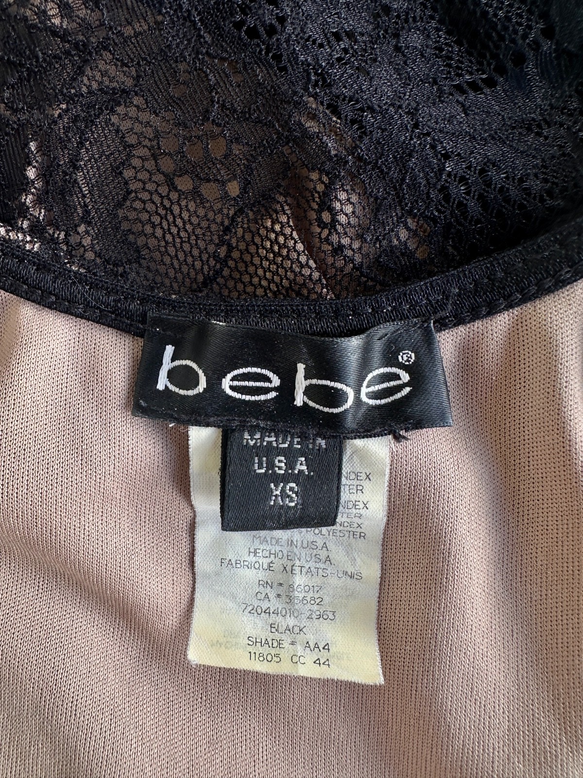 Bebe 90s Black Lace Wrap Dress Size XS xsmall Vintage Asymmetrical Bodycon Dress