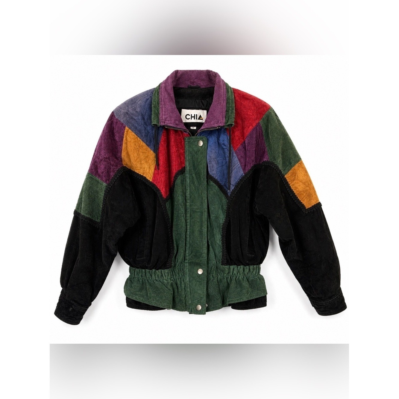VTG CHIA Women’s Sz S Suede Bomber Leather Jacket Full Zip Up Closure