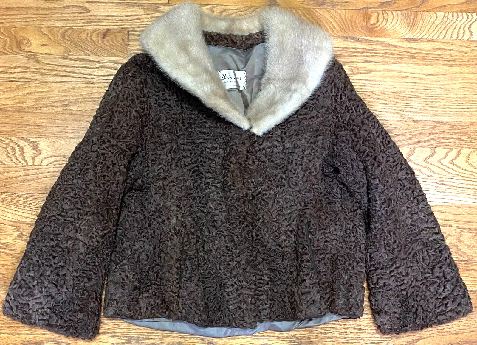 Vintage Brix Furs Saginaw MI Fur Collar Brown Coat Jacket No Size Tag S/M