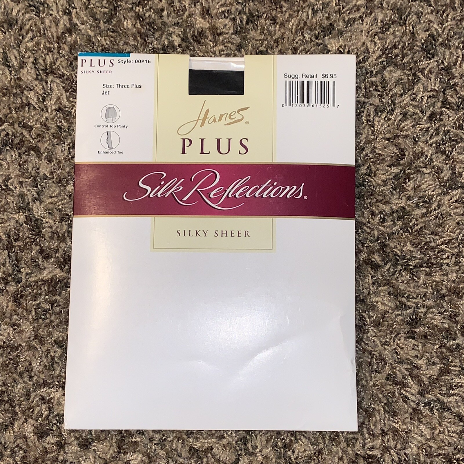 Hanes Silk Reflections Pantyhose Three Plus Jet Black Control Top Reinforced Toe