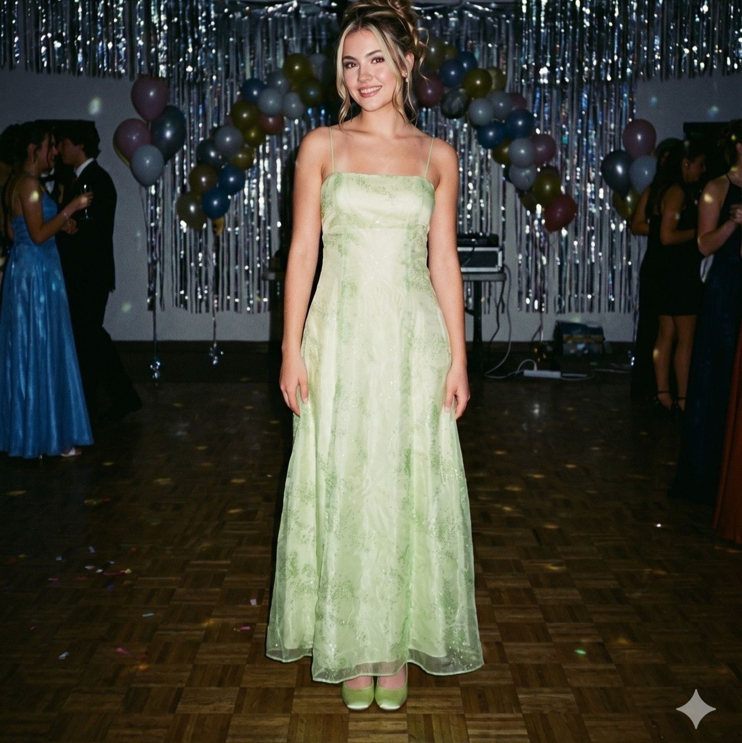 Vintage Zum Zum Lime Green Glitter Formal Dress Y2K Fairycore Prom Gown Size 5-6