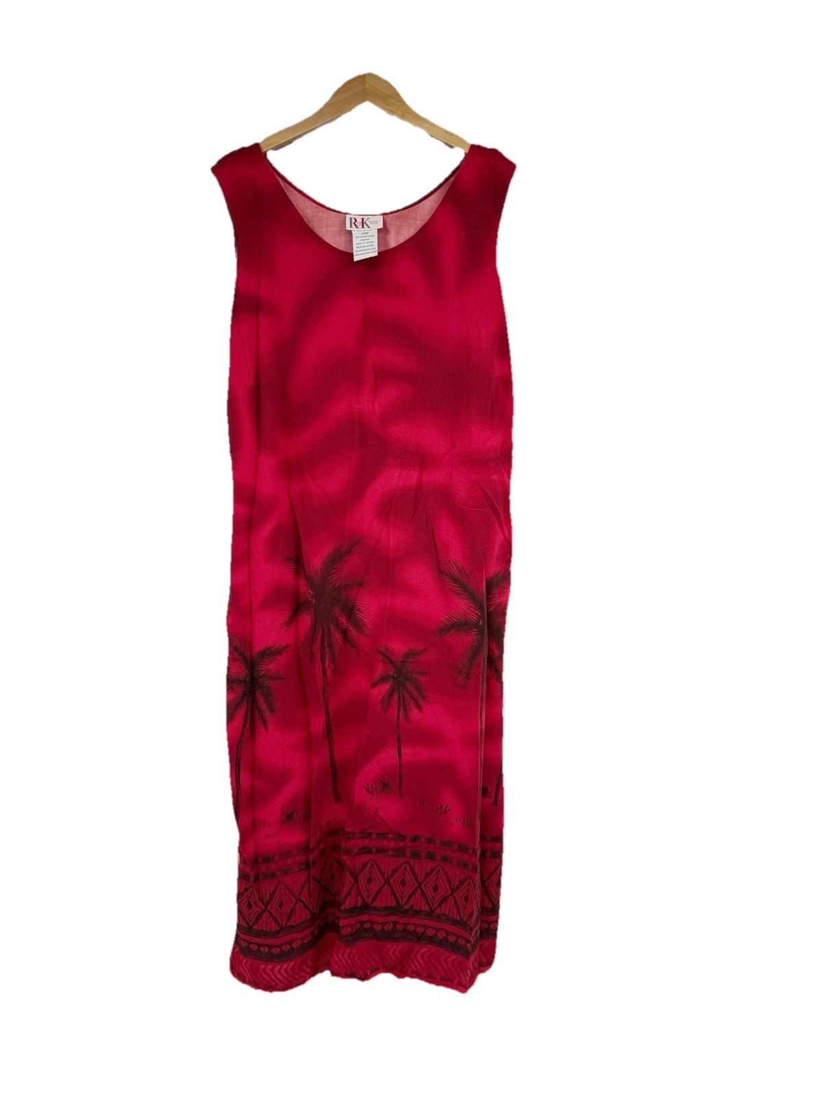 Vintage R&K Originals Red Tropical Hawaiian Style Beach Vacation Maxi Dress 20W
