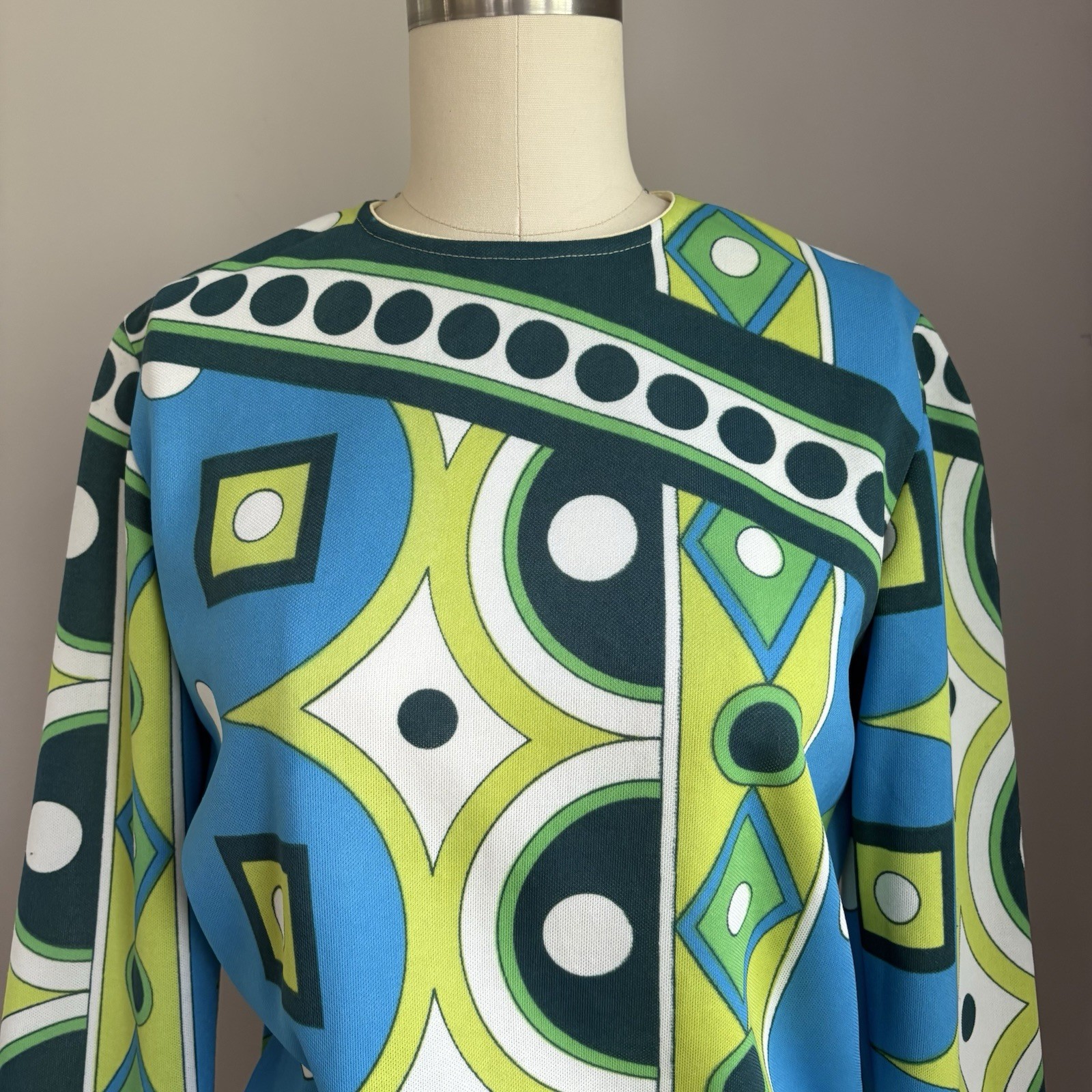 Vintage 1960’s Mod Mid Century Joyce Lane Op Art Print Shirt Top XS/S