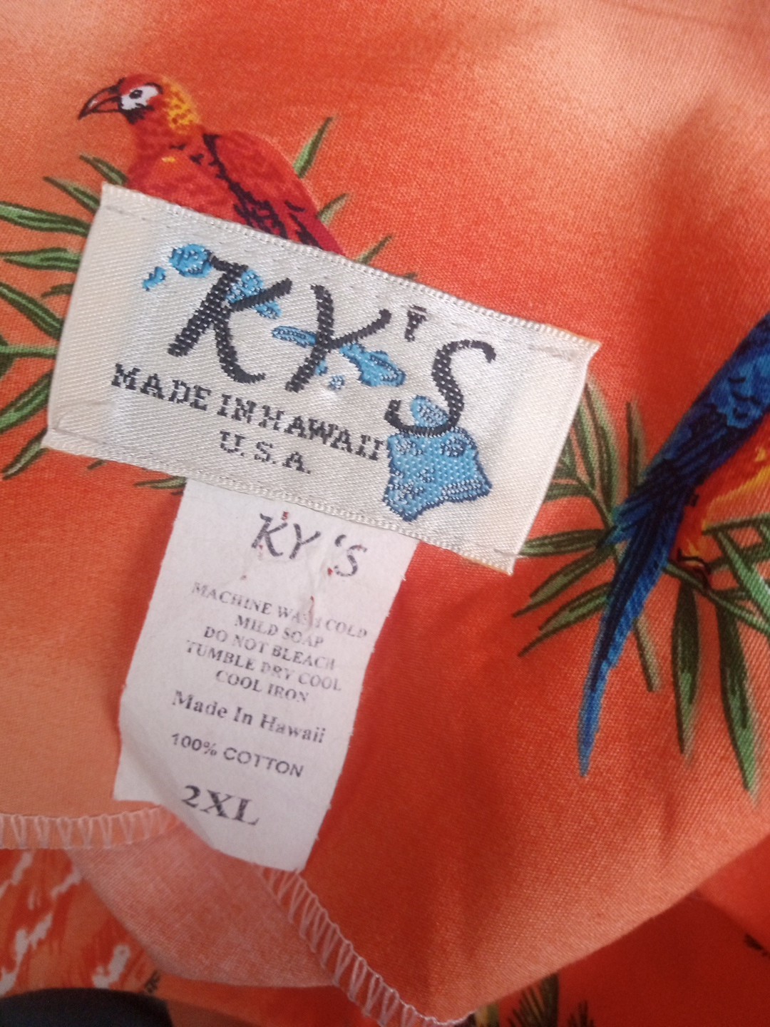 Vintage KY’s Hawaiian Dress Sleeveless Sundress, Orange/Parrots, Size 2XL