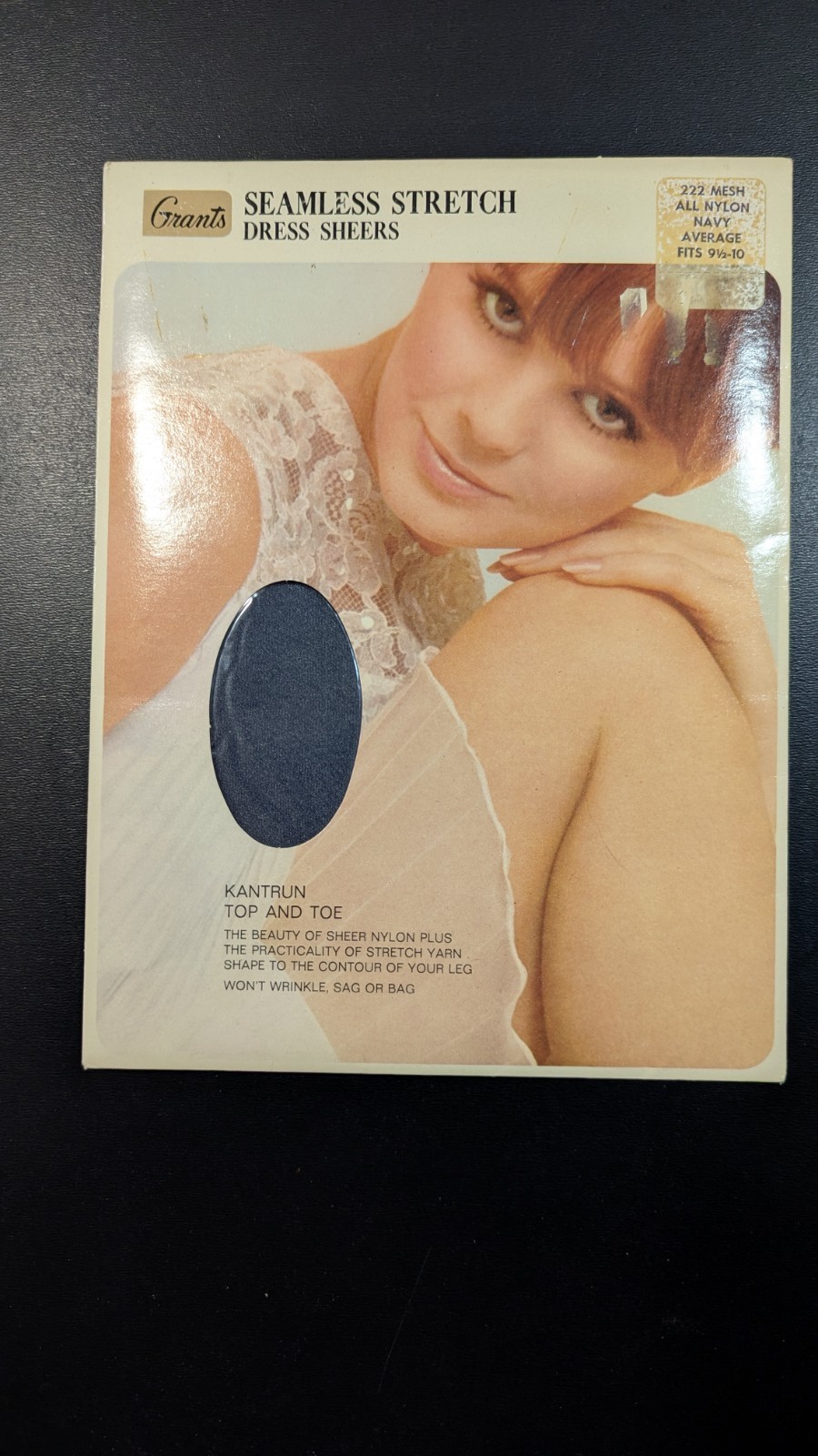 Grants 222 Vintage Seamless Stretch Nylon Stockings – Navy- 9 1/2-10