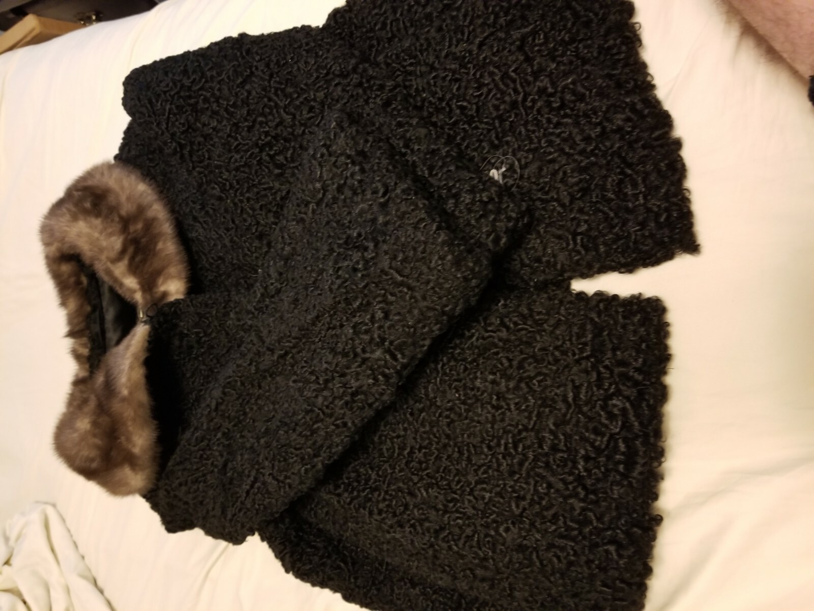 Black Persian Lamb Wool Coat Ranch Mink Collar Maritime Furriers Size Medium
