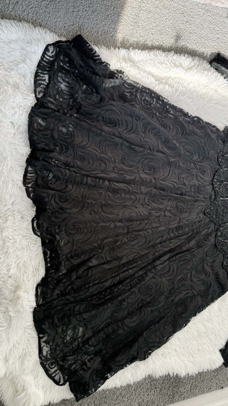 80s Gunit Black Beaded Lace Dress Long Sleeve Drop Waist Size 1X Made In India