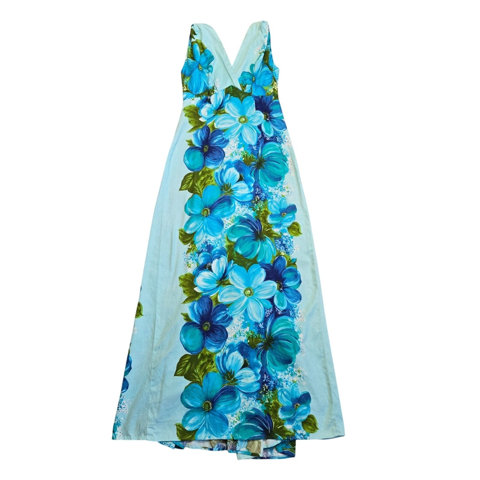 VTG 60’s cotton blue Hawaiian print maxi dress / XS / HAWAIIAN TOGS /