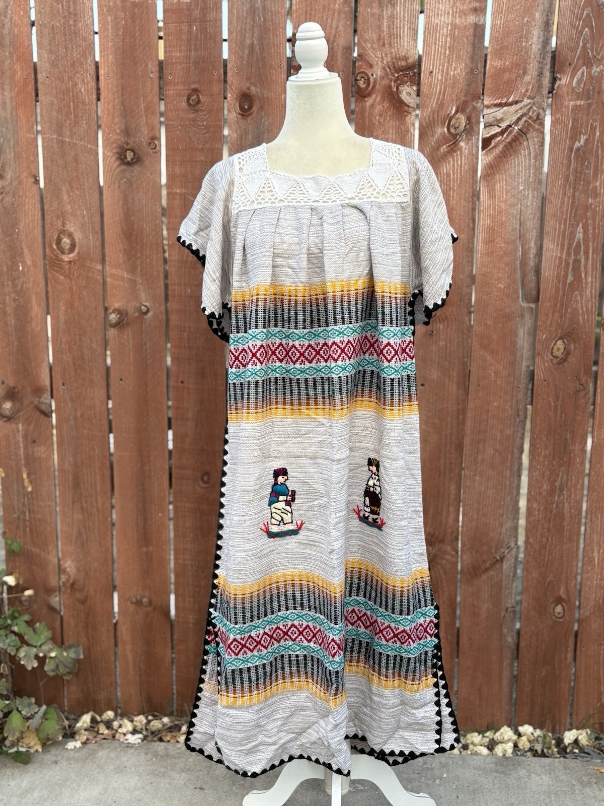 Vintage South American Colorful Embroidered Blanket Maxi Dress Size Medium