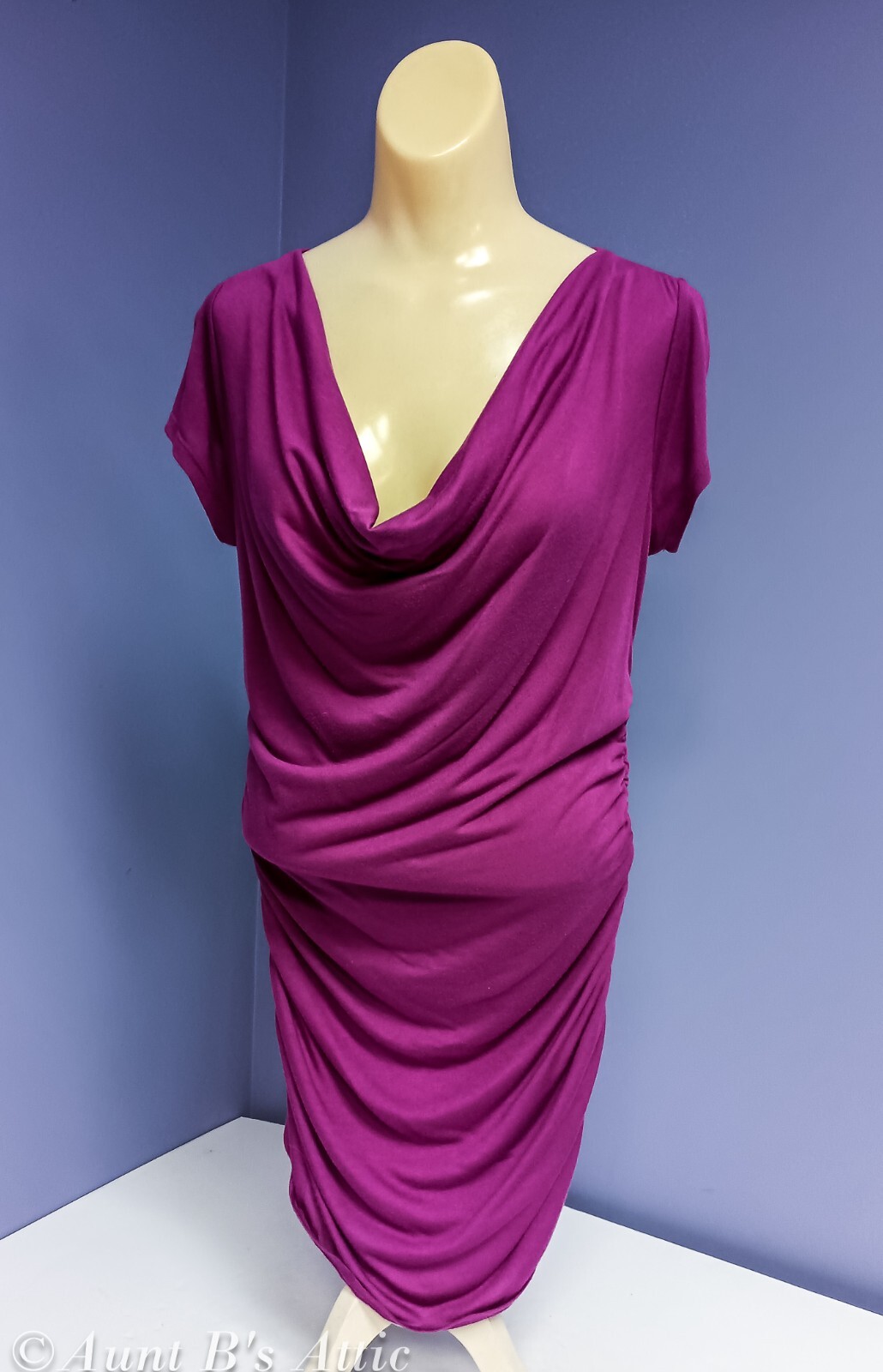 Vintage 90’s Alloy Ladies Purple Knit Cowl Neck Ruched Tunic Top/Mini Dress MD