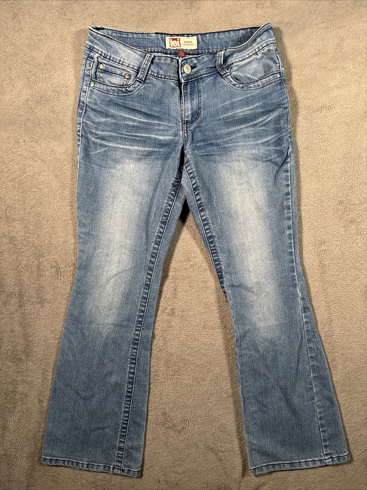 VINTAGE L.E.I Jeans Women’s 9 Blue Ashley Low Rise Boot Flared Faded Y2K 30×28.5
