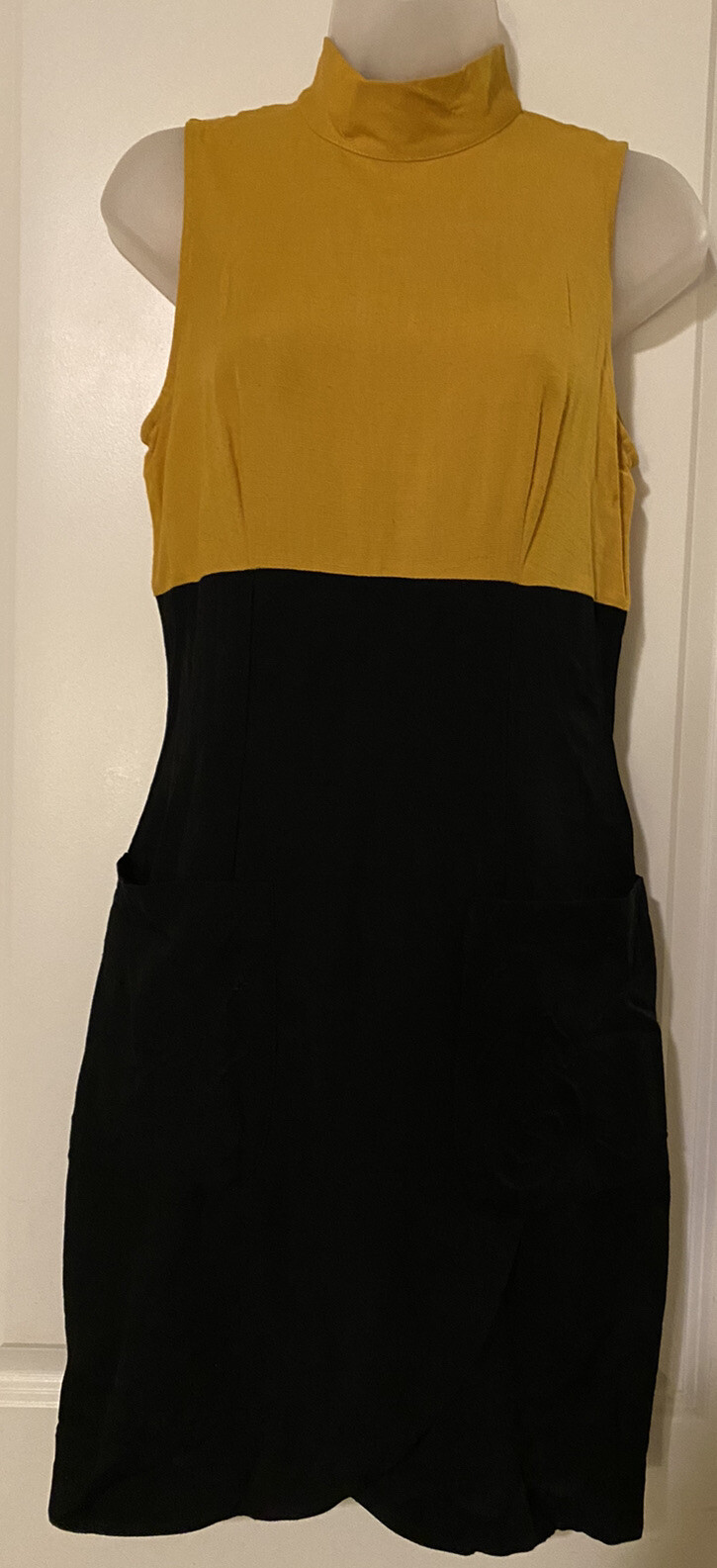 87-94 Vintage Rayon Linen Blend Colorblock Dress Made By Componix in the USA Sz4