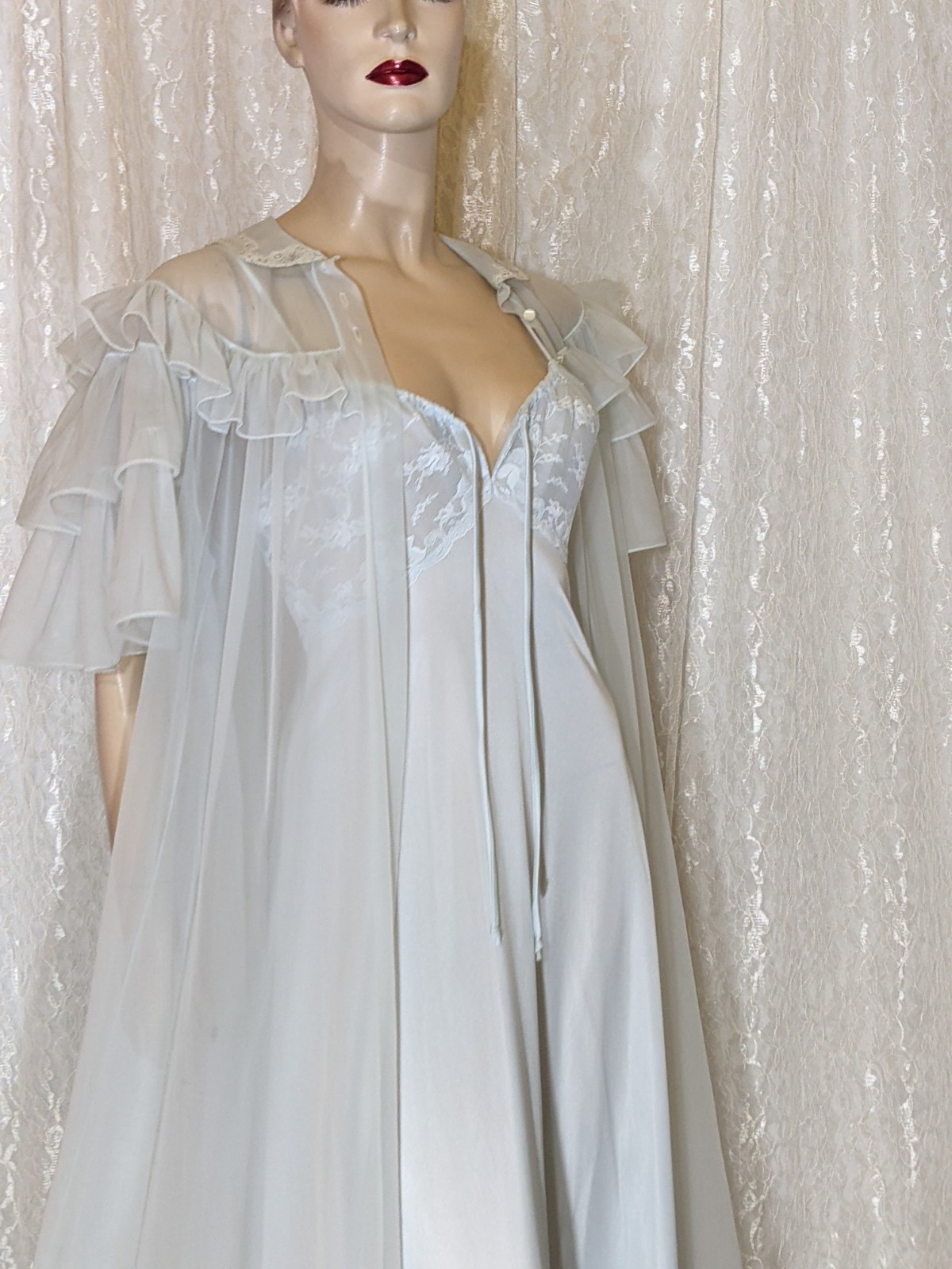 VTG Luxite by Holeproof Ruffle Sleeves Peignoir Robe Bonus Lingerie Nightgown M
