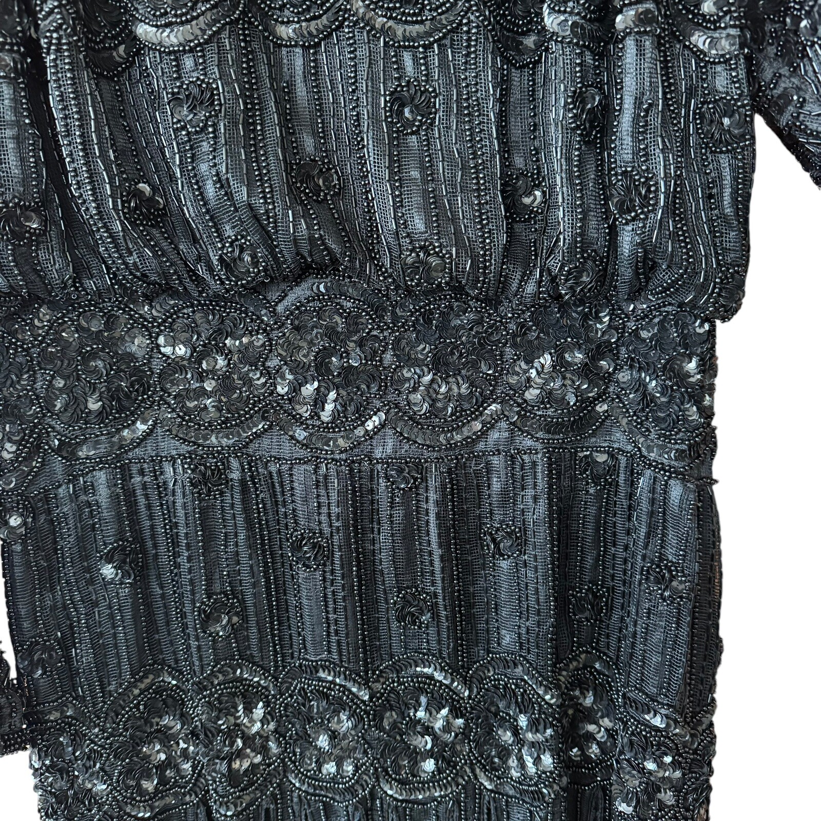 Vtg 80s Judith Ann Creations Cache Flapper Style Full Beaded Dress Black Small