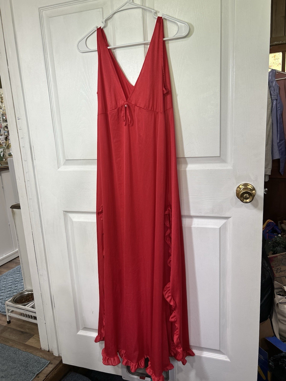 Vintage Vanity Fair Sexy Long Gown Red Nylon Made USA Women’s Small EUC